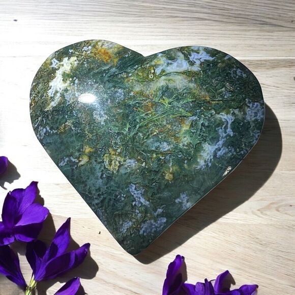 Moss Agate Crystal Heart‎ (#8) - Picture 1 of 11
